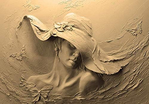 女性と蝶のしっくい彫刻テレビの背景の壁装材 モダンなリビング