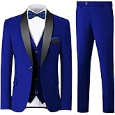 ZKHOECR Men's 3 Piece Slim Fit Suit One Button Shawl Lapel Jacket Vest Pants Tuxedo Set with Bow Tie Pocket Square