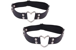 BaBakiak 2PCS Leather Heart Garter - Adjustable Leg Ring for Cosplay, Spike Party