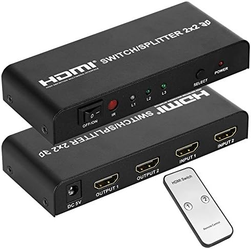 Merkmak 1080p HDMI V1.4 Switch 2X2 HDMI Switcher Splitter 2 in 2 out HDMI Switcher Video Audio Converter Adapter for HDTV PC PS3