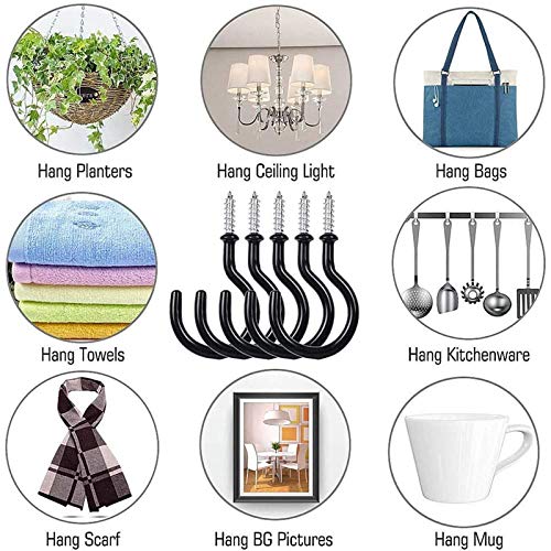 Schraubhaken, Vinyl beschichtet Cup Haken 70 Stück 6 Größen Deckenhaken Set Hakenschrauben für Tassen Haushaltsgegenstände Weiß (Schwarz)