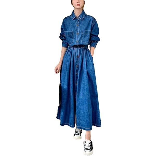 ミストレアス Denim Amerian Sleeve Long Dress ミストレアス