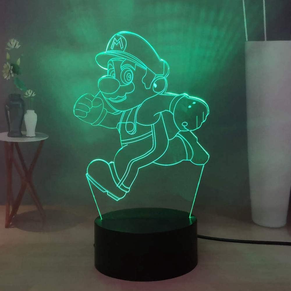 Super Mario 3D Night Light, 7 Colors Change Desk Decor Kids Room Display Party Lighting Holiday