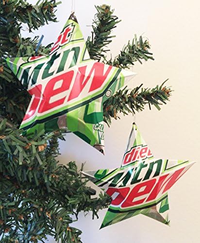 Diet Mtn Dew, Diet Mountain Dew Soda Can Stars, Recycled Aluminum Pop Can Stars, Upcycled Christmas Ornaments