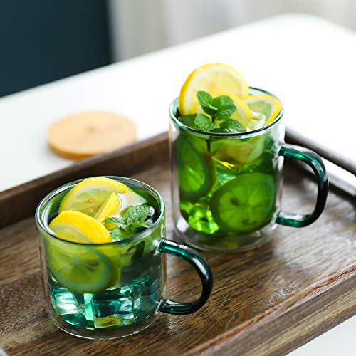 Farbe doppelwandige Gläser mit Griff und Deckel (275ml), Candiicap Thermogläser für Heißes & Kaltes Getränk, Kaffeegläser für Latte, Macchiato, Cappuccino, Cocktail, Tee