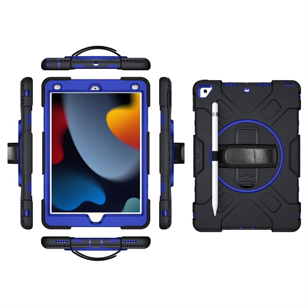 Case for iPad Air3 2019/iPad Pro 10.5 2017 with Folding Stand, Three-in-one Shockproof Case with Pen Holder and wrist strap- Black+blue โ image 1