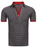 COOFANDY Men's Polo shirt Casual V-Neck Short Sleeve Contrast Color False Two Pieces Pullover Elastic