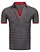 COOFANDY Men's Polo shirt Casual V-Neck Short Sleeve Contrast Color False Two Pieces Pullover Elastic(Dark gray Red,Medium)