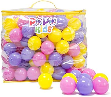 PoPo Kids Pack of 200 Plastic Play Balls, Phthalate Free BPA Free Crush Proof, with Durable Storage Zipper Bag (Princess)