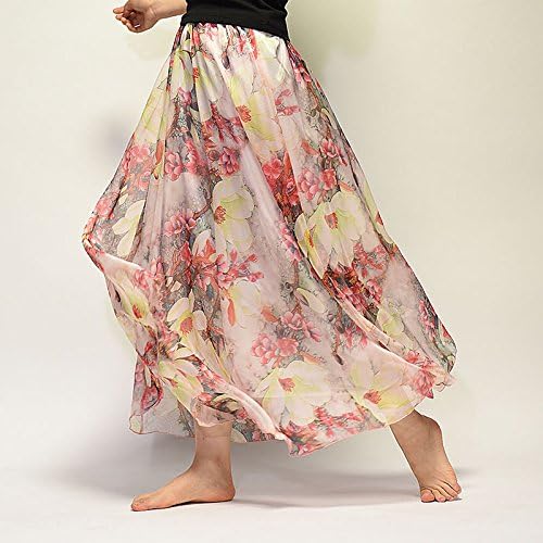 HUHM Vintage Beach Skirt Bohemian Half-Length Chiffon Dress L 80Cm