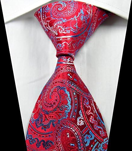 EXT Collectino 100% Silk Necktie, New Paisley Red Blue White JACQUARD WOVEN Men's Suits Ties