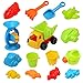 QuadPro Beach Sand Toy Set for Kids 15 Pieces with Sand Wheel, Toy trucks, Sand Molds, Bucket, Shovel and Rake Tools, Toddlers Outdoor Sandbox Toys for Boys and Girls