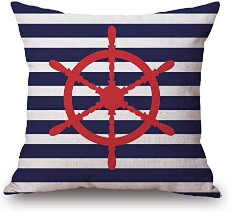 Venzhe Mediterranean Decorative Nautical Pillows Cushion Cover Map of the World Lifebuoy Anchors Sailboat Compass Rudder Lighthouse Nautical Pillow case Linen 18x18 Inch - Pattern 1