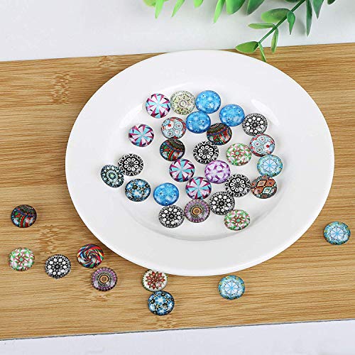 Naler 200pcs 12 mm Glass Cabochons Mosaic Printed Glass Dome Cabochons Mosaic Tiles for Crafts Jewellery Making DIY Decoration