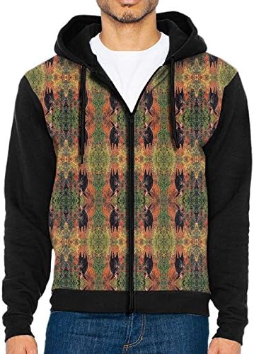Men Bull Moose In Autumn Pattern Fit Hat and Pockets Zipper Splicing Hoodie Belt