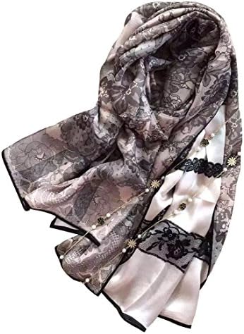 Fairyler Women Vintage Satin Scarf Lace Lattice Silk Scarf Floral Long Scarf Shawl Pink