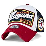 ililily Laguna Beach Vintage Distressed Trucker Hat Snapback Baseball Cap (Medium, Prussian Blue)