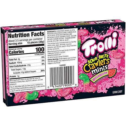 Trolli Sour Brite Crawlers Minis, Watermelon, 3.5 Ounce Theatre Box