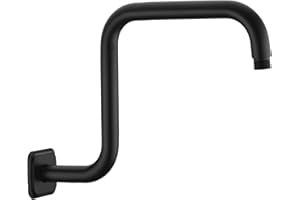 TRUSTMI 13 Inch S Shape Shower Arm with Flange, Solid Stainless Steel Heavy Duty High Rise Shower Pipe Replacement, Matte Black