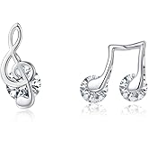 SLUYNZ 925 Sterling Silver CZ Musical Note Stud Earrings for Women Teens Music Earrings Studs for Music Lovers