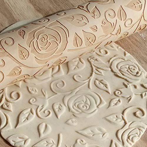 image for Graysky Wooden Christmas Embossed Rolling Pin, 3D Engraved Carved Xmas