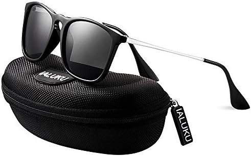 IALUKU Wayfarer Sunglasses Polarized Square Frame UV400 Protection Retro Style for Women Men (Black/Black, 55)