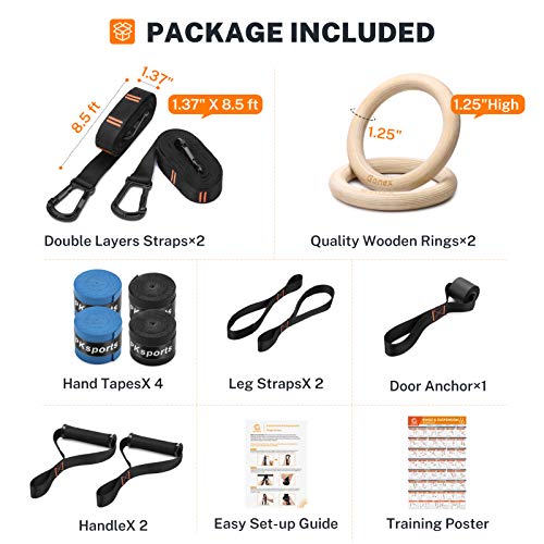 Gonex Wooden Gymnastic Rings with Adjustable Number Straps, Crossfit