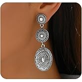 Western Cowgirl Turquoise Earrings for Women Boho Cowboy Silver Statement Dangle Earrings Vintage Western Drop Earring Country Concert Jewelry Gift