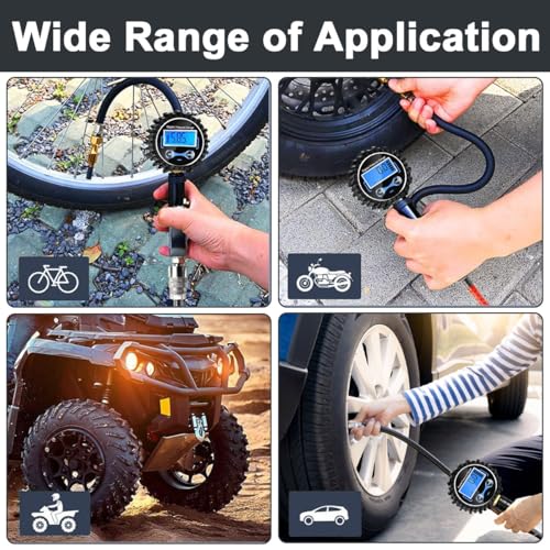 Digital Tire Pressure Gauge Inflator Deflator 200PSI, Air Compressor Kit LCD Air Chuck, Heavy Duty Rubber Hose, Quick Connect Coupler Leak-Proof Valve with Emergency LED Light For Car Bike Ball Truck