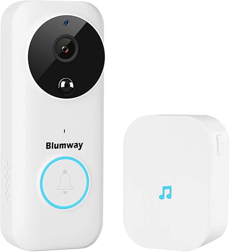 Amazon Blumway 進化版 ワイヤレスインターホン ビデオドアホン 1080hdリアルタイムビデオ会話機能 ナイトビジョン Pir動き検出 Wi Fi対応 携帯コントロール可能 166度広角レンズ 介護 来客 呼び出し 防盗用 300m感知 充電式バッテリと日本語取扱説明動画付き