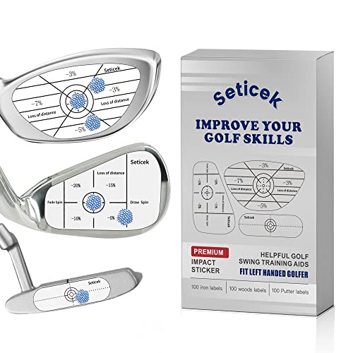 Seticek Golf Impact Tape Set 300Pcs, Self-Teaching Sweet Spot and Consistency Analysis, Golf Club Impact Stickers for Woods Irons and Putters Each 100 Pcs,Useful Training Aid Improve Ball Striking