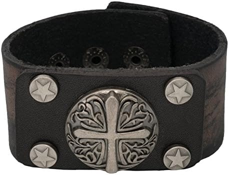 Crusade Cross Black Leather Cuff Bracelet