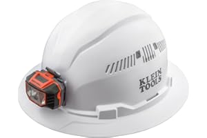 Klein Tools 60407 Hard Hat, Light, Vented Full Brim Style, Padded, Self-Wicking Odor-Resistant Sweatband, White