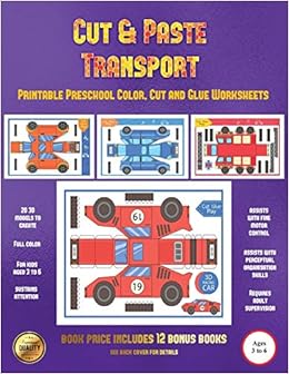 printable preschool color cut and glue worksheets cut and paste transport 20 full color cut and paste kindergarten 3d activity sheets designed to skills in preschool children manning james manning christabelle workbook