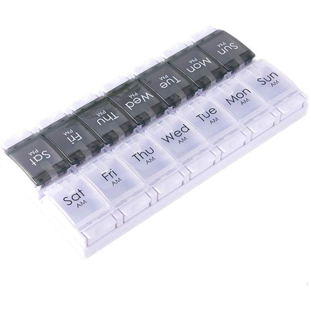 Black & White - Pill Box 7 Day with 14 Compartments Two Times Bounce Open Pill Dispensers Reminder for Vitamins Fish Oils Supplements Medication