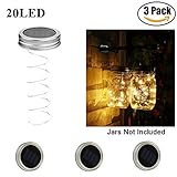 Mason Jar Lights Solar Lids - SurLight 3 Pack 20 LED Warm White Solar Fairy Lights Lid Insert for Garden Patio Porch Path Deck Yard Decor, Lids Lights Fit for Regular Mouth Jars (Jars Not Included)