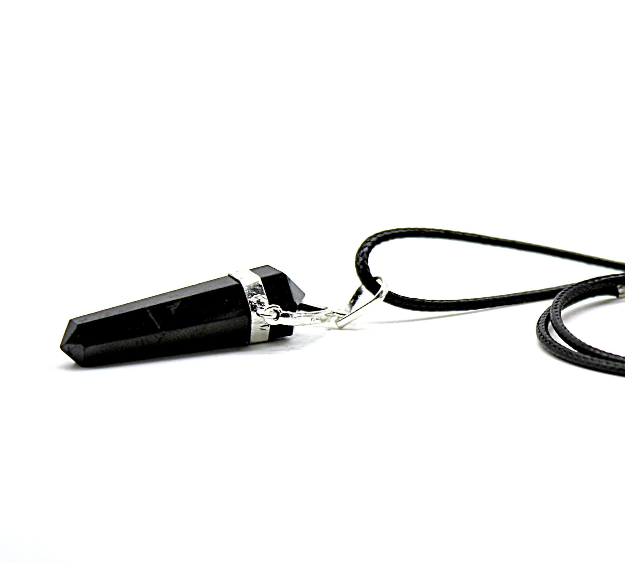 DOJA Barcelona | Doubly Terminated Shungite Pendant in Silver Plated | Anti-Radiation Shungite Stone Necklace | Uses of the Authentic Shungite Pendant: Shungite Stone Protection, Healing, Energy