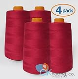 AK-Trading 4-Pack RED Serger Cone Thread (6000 yards each) of Polyester thread for Sewing, Quilting, Serger #613