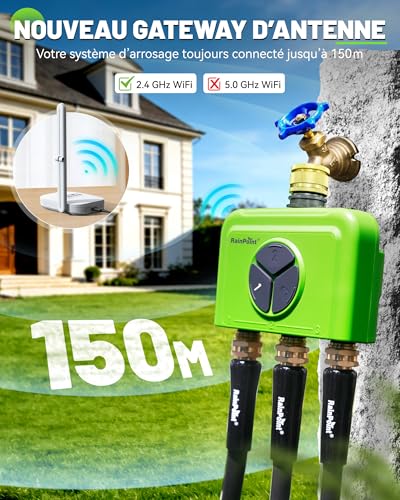 RAINPOINT 3 Zone WiFi Watering Timer with Hub, Connected Watering Timer, Brass Input, App and Voice Control, Automatic Rain Delay for Garden and Lawn