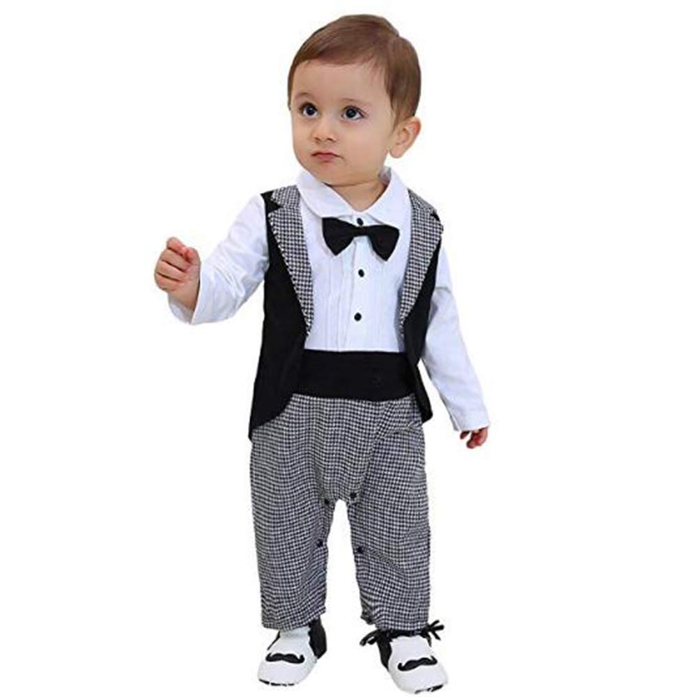 Bebe Garcon De Mode Vetements Combinaisons Gilet De Smoking Barboteuse Nœud Papillon Costume Manteau Gentleman En Coton Manches Longues De Bapteme De Bebe De Noel De Mariage Fete Cer Bebe Bebe Garcon
