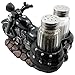 Classic Motorcycle Glass Salt and Pepper Shaker Set with Decorative Retro Road Hog Display Holder As Biker Bar and Kitchen Table Decorations for Vintage Chopper & Bike Riders or Gifts for Bikers