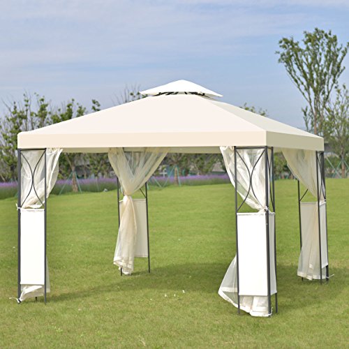 oldzon 2-Tier 10'x10' Gazebo Canopy Tent Shelter Awning Steel Patio Garden Beige Cover with Ebook - Thumbnail 3