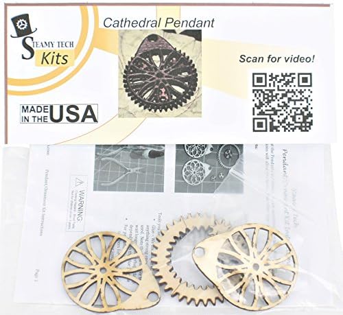 Pendant Craft Kit by Steamy Tech - Cathedral Design - Make a Steampunk Inspired Wooden Pendant with Real Moving Planetary Gears - Made of Wood - Made in USA