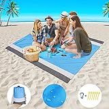 Beach Blanket Sand Proof Beach Mat Sand Free Extra Large Oversized for 4-7 Adults Waterproof Big & Compact Sandless Picnic Mat Quick Drying Nylon Lightweight with 6 Stakes & 4 Corner Pocket