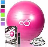 Exercise Ball -Professional Grade Exercise Equipment Anti Burst Tested with Hand Pump- Supports 2200lbs- Includes Workout Guide Access- 55cm/65cm/75cm/85cm/95cm Balance Balls (Pink, 55 cm)