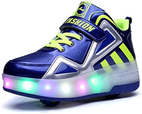VMATE LED Roller Skate Replaceable Battery Light Up High-Top Sneaker Double Wheel Shoes Fashion Sports Flashing Shoes Kids