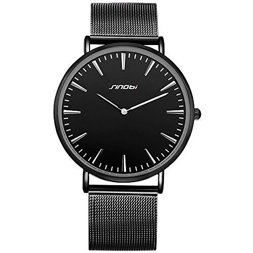 Sinobi mens slim quartz watch black ultra thin minimali…