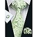 Hi-Tie Men Classic Green Teal Tie Necktie with Cufflinks and Pocket Square Tie Set