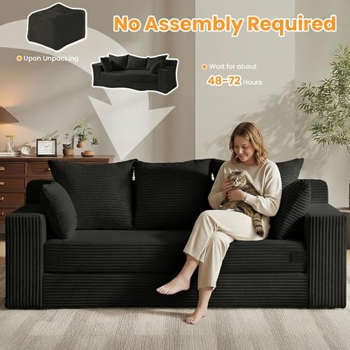 Winzoo Convertible Sofa Bed, Pull Out 3 Seater Sleeper Sofa, 70" Black Boneless Couch Fold Out Floor Couch with 5 Pillows for Living Room Bedroom Lounge Small Space
