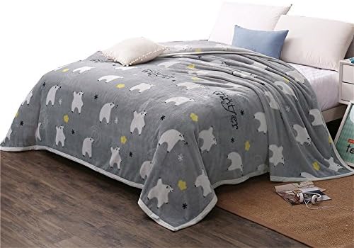Cozzy Cartoon Printed Microfiber Plush Fleece Bed Blanket Queen Size 79"x90" (Cute Dancing White Bears &amp; Snowflakes Print on Light Grey)